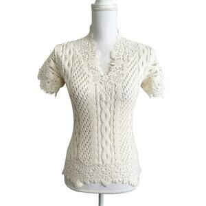 Ermanno Scervino Womens Lace Crochet Top Italy SZ 38 Ethereal Coquette Victorian